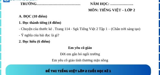 Đề thi Tiếng Việt lớp 2 cuối học kì 1