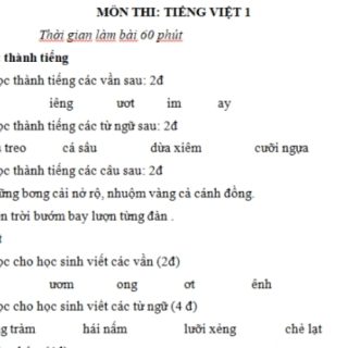 Đề thi cuối học kì 1 môn tiếng việt lớp 1