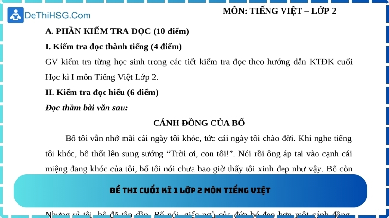 Đề thi cuối kì 1 lớp 2 môn Tiếng Việt