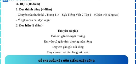 Đề thi cuối kì 1 môn Tiếng Việt lớp 2