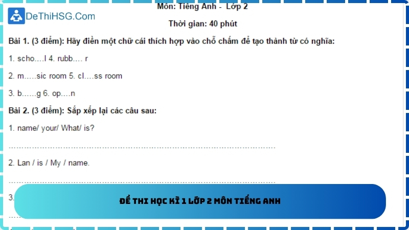 Đề thi học kì 1 lớp 2 môn Tiếng Anh