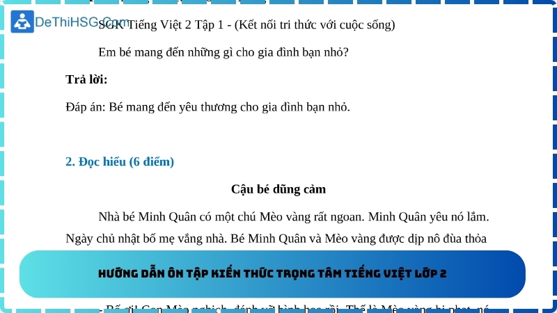 Hướng dẫn ôn tập kiến thức trọng tâm Tiếng Việt lớp 2