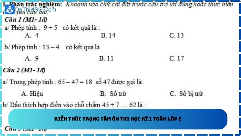 Kiến thức trọng tâm ôn thi học kì 1 toán lớp 2