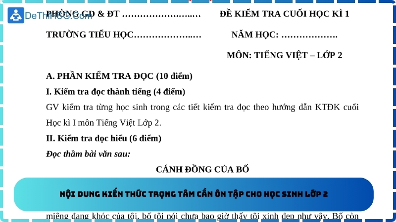 Nội dung kiến thức trọng tâm cần ôn tập cho học sinh lớp 2