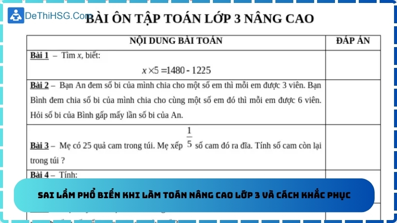Sai lầm phổ biến khi làm toán nâng cao lớp 3 và cách khắc phục