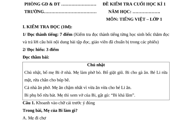 Tổng hợp bộ đề thi cuối kì 1 theo các bộ sách mới