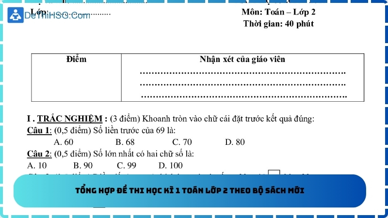 Tổng hợp đề thi học kì 1 Toán lớp 2 theo bộ sách mới